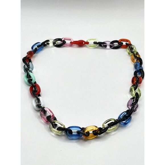 Multicolored Unisex Acrylic Chain Link Necklace 17”~ 4mm Thick~ - Picture 1 of 9